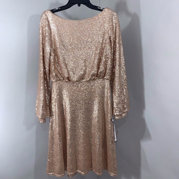 TADASHI SHOJI JUNO SEQUIN COWL-BACK DRES CHAMPAGNE - Picture 1 of 8